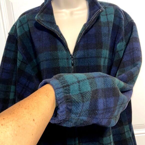 KAREN SCOTT Green Black Fleece Plaid Zippered Jacket with pockets Womens Large - Picture 4 of 10